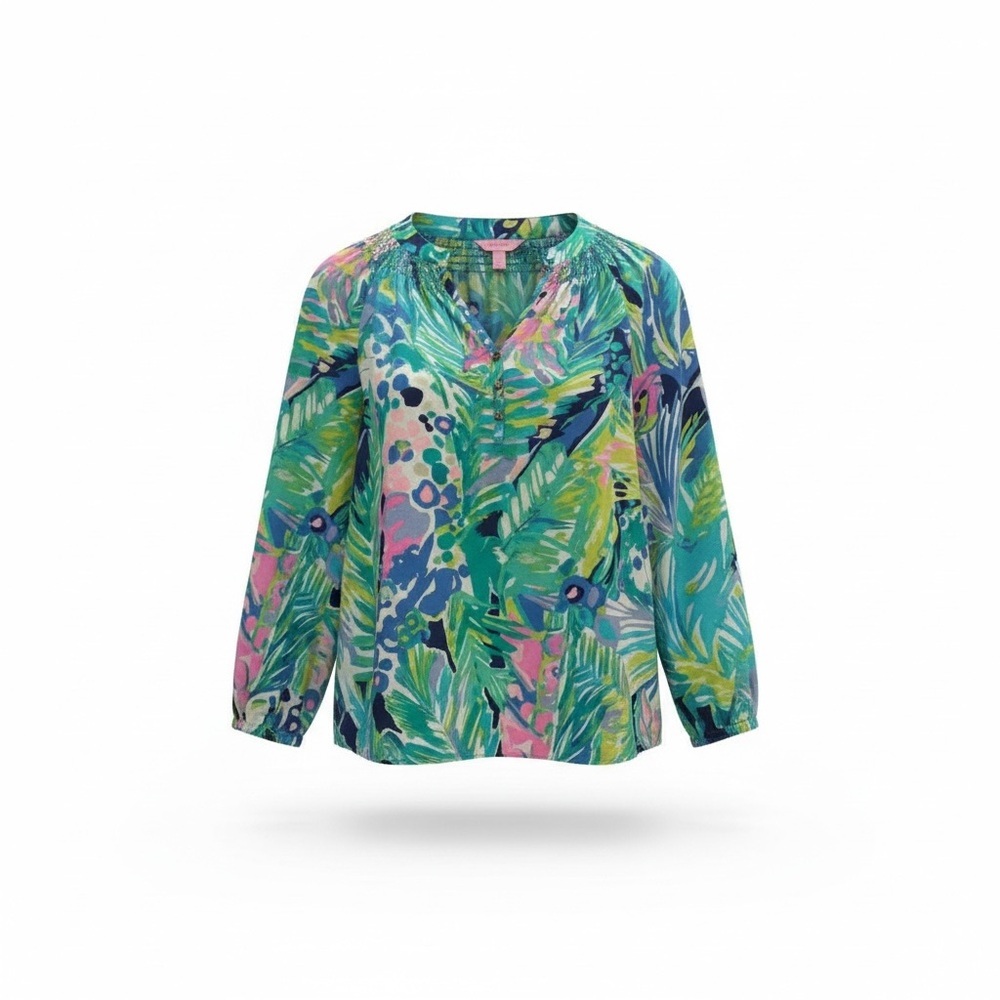 Lilly Pulitzer Spring Blouse – XS – 100% Silk – Vibrant Resort Colors